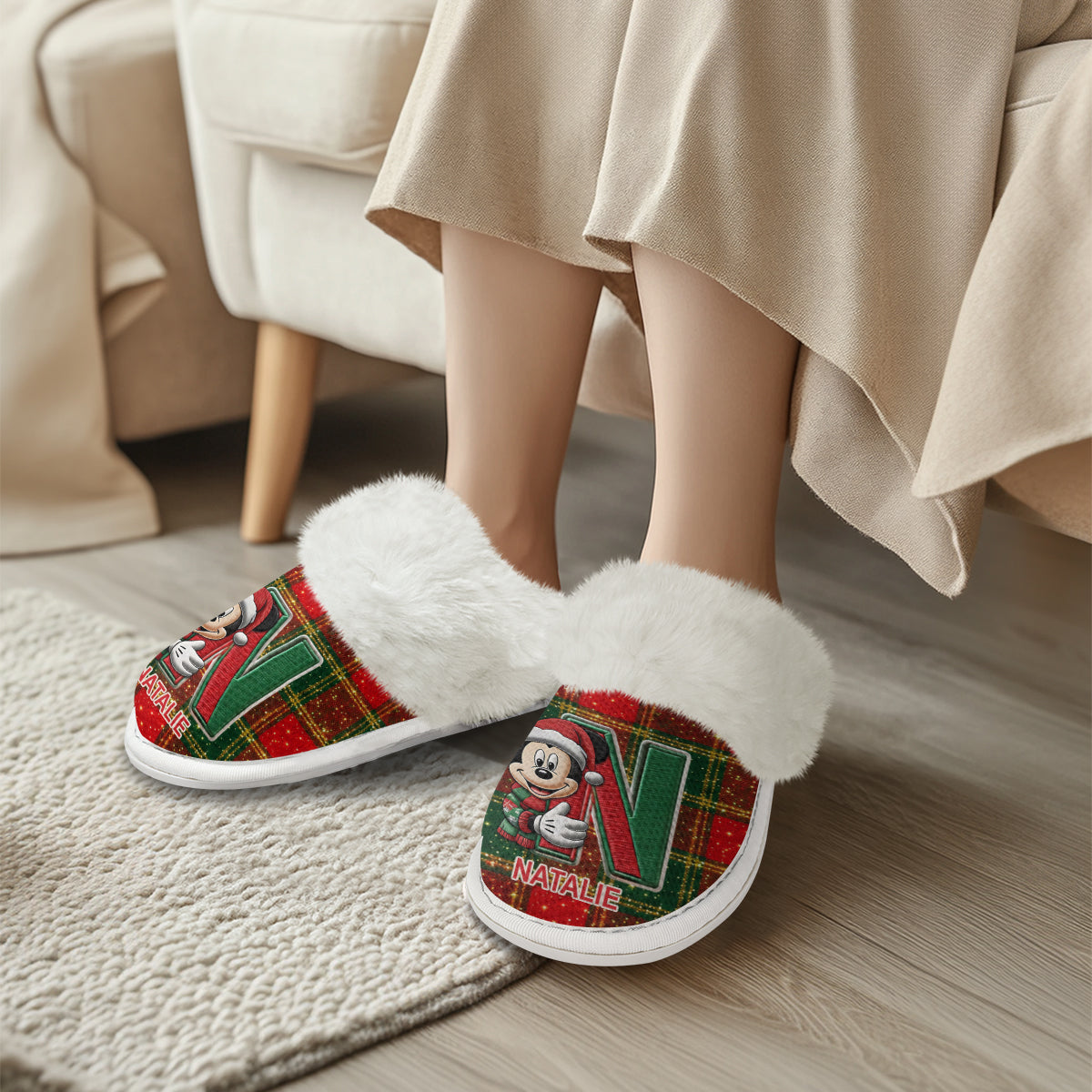 Magical Christmas - Personalized Mouse Slippers With Fur Lining