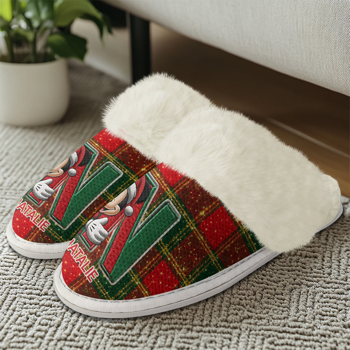 Magical Christmas - Personalized Mouse Slippers With Fur Lining