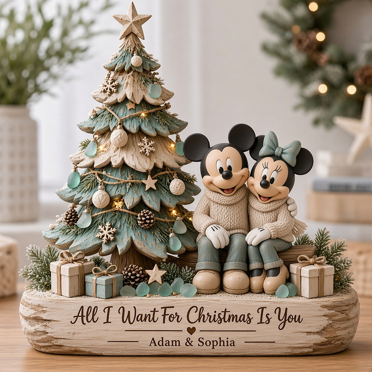 All I Want For Christmas Is You - Personalized Mouse Custom Shaped Wood Plaque