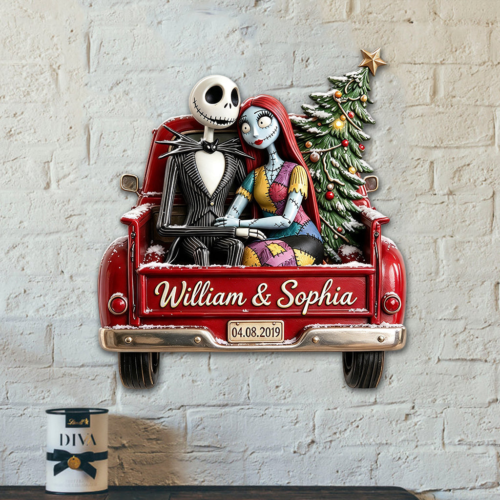 Nightmare Couple Red Christmas Truck - Personalized Nightmare 3D Printed Cut Metal Sign