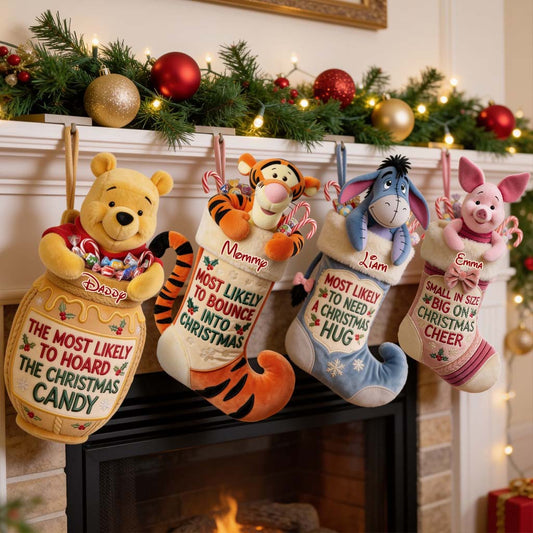 Most Likely To Hoard The Christmas Candy - Personalized Yellow Bear Shaped Christmas Stocking