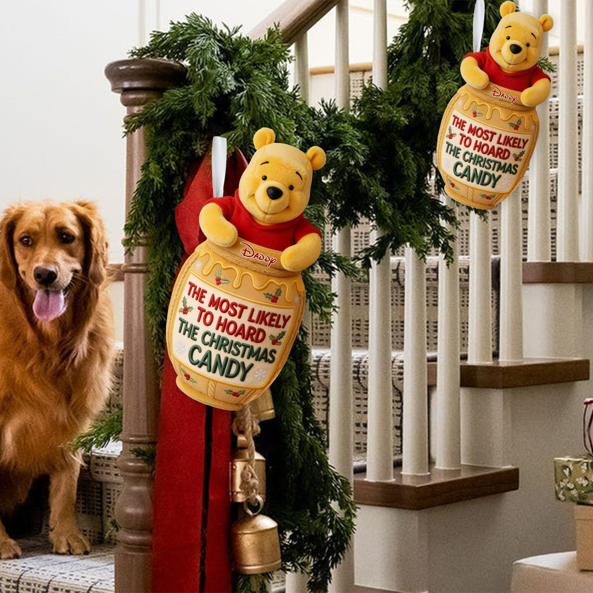 Most Likely To Hoard The Christmas Candy - Personalized Yellow Bear Shaped Christmas Stocking