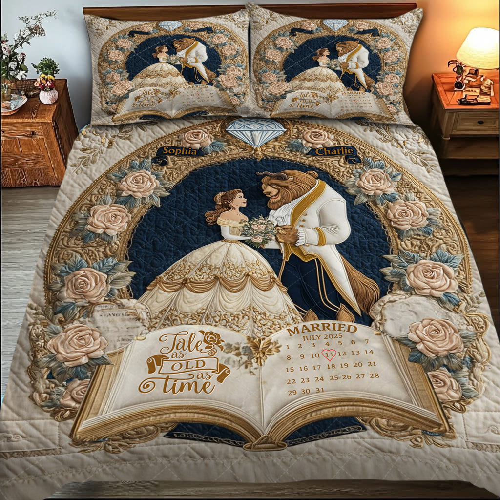 Fairy Tale Romantic Tale As Old As Time - Personalized Couple Bedding Set