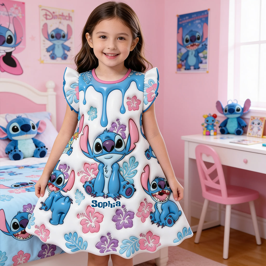 Ohana Means Family - Personalized Ohana Kid Ruffle Sleeve Dress