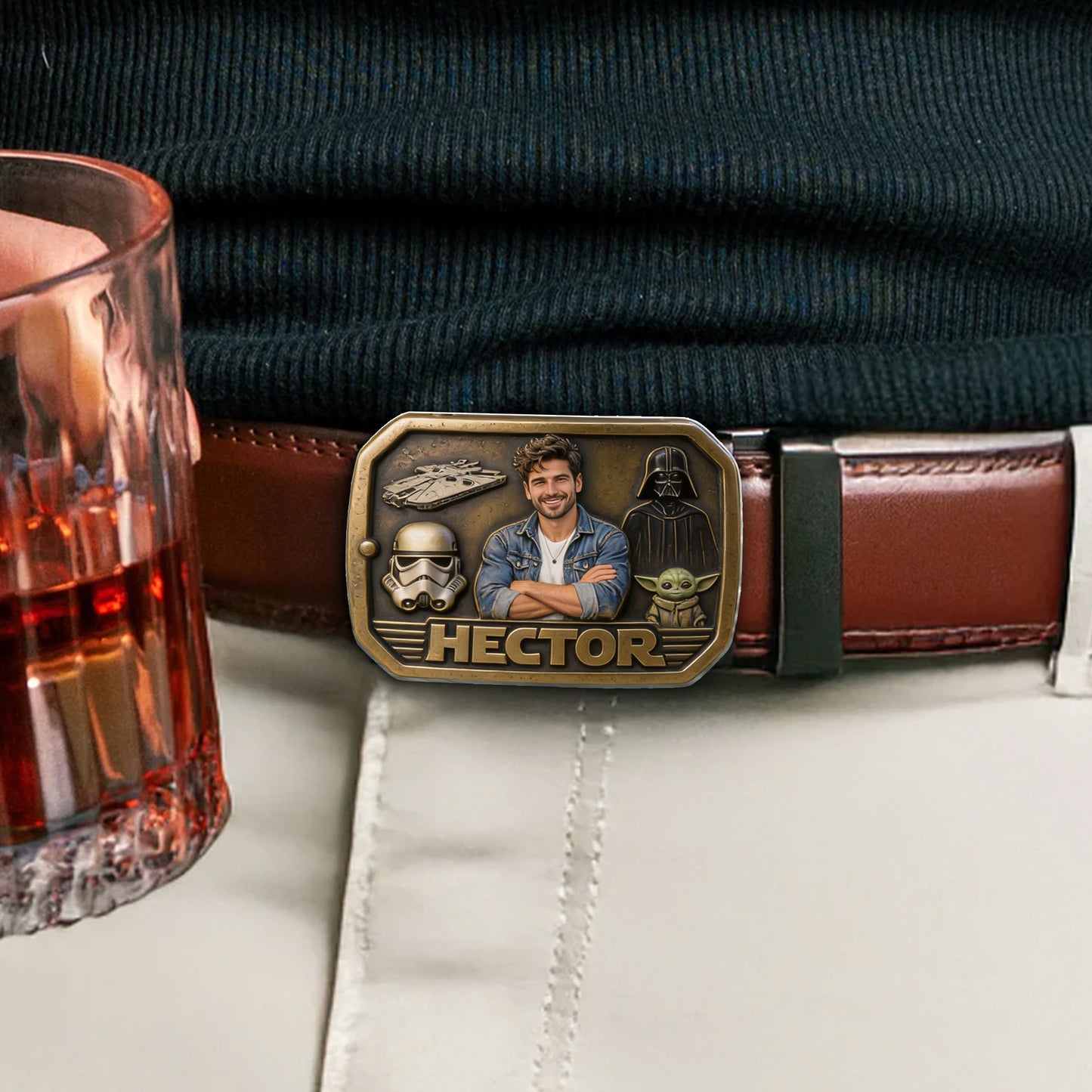 Custom Initial Name Letter The Force - Personalized The Force Leather Belt With Shaped Buckle