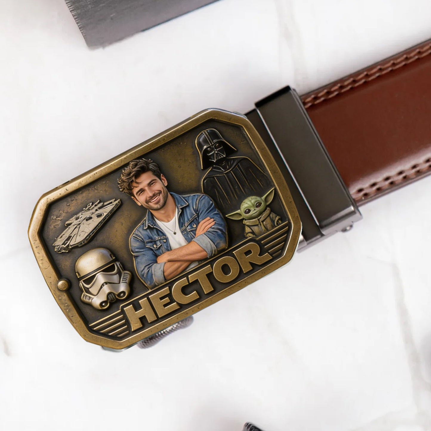 Custom Initial Name Letter The Force - Personalized The Force Leather Belt With Shaped Buckle