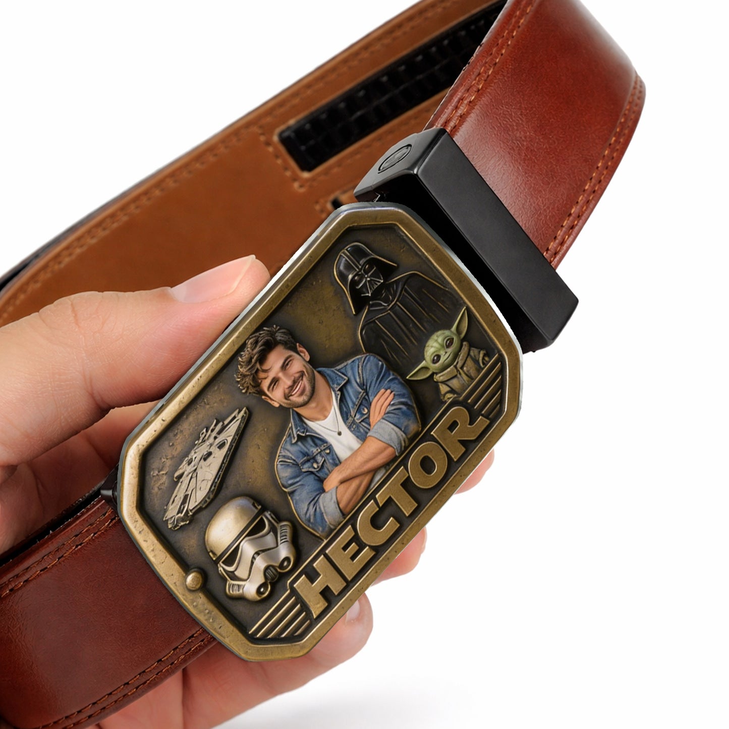 Custom Initial Name Letter The Force - Personalized The Force Leather Belt With Shaped Buckle