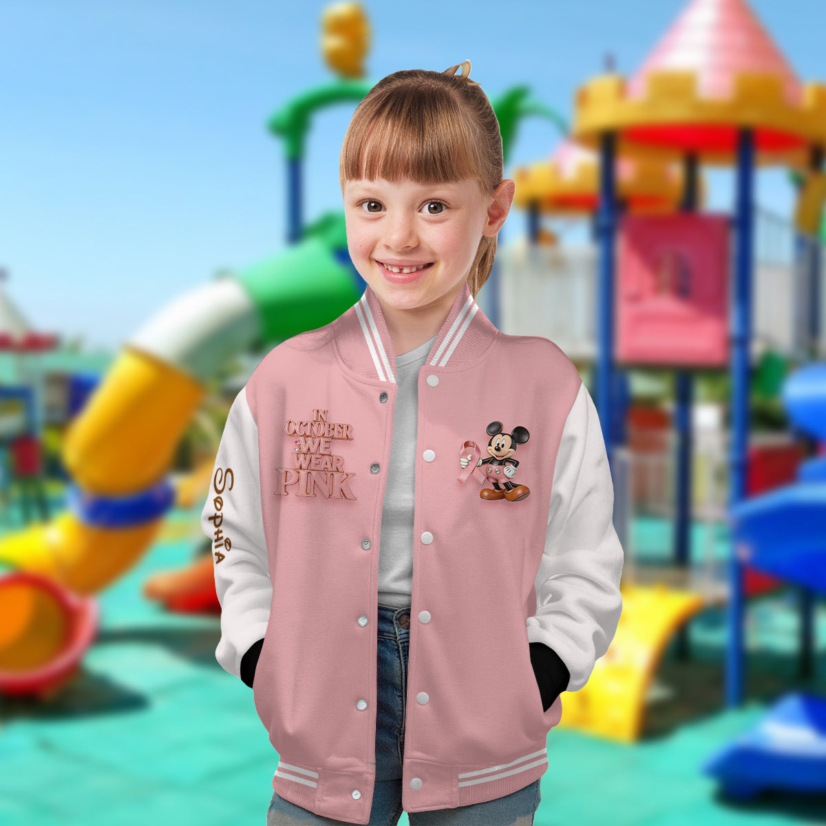 In October We Wear Pink - Personalized Breast Cancer Awareness Varsity Jacket