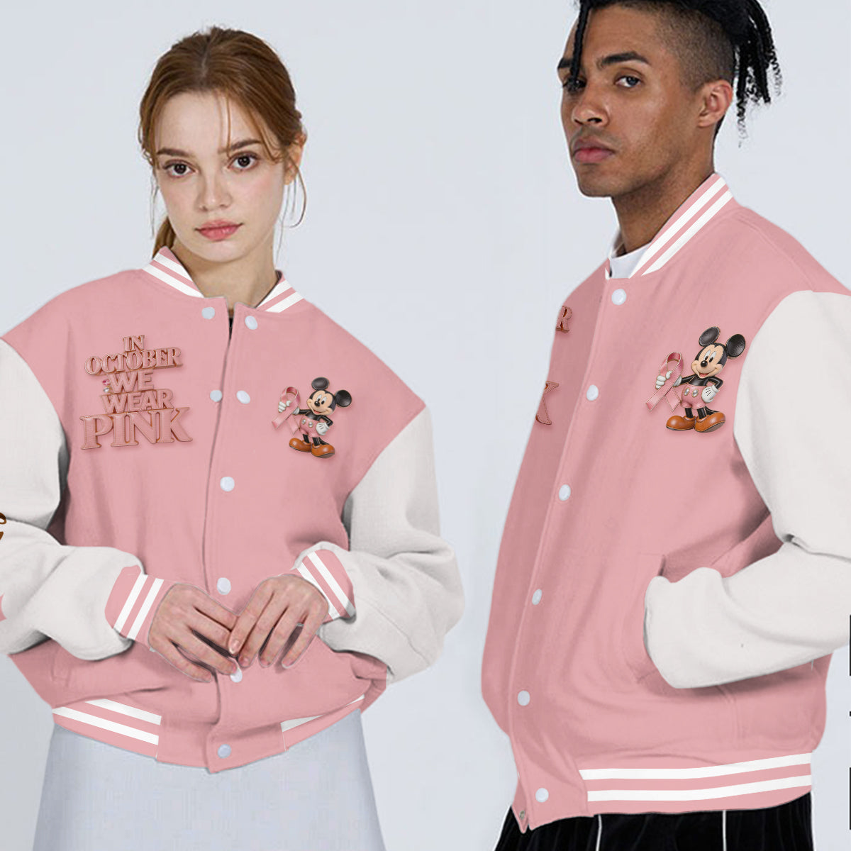 In October We Wear Pink - Personalized Breast Cancer Awareness Varsity Jacket