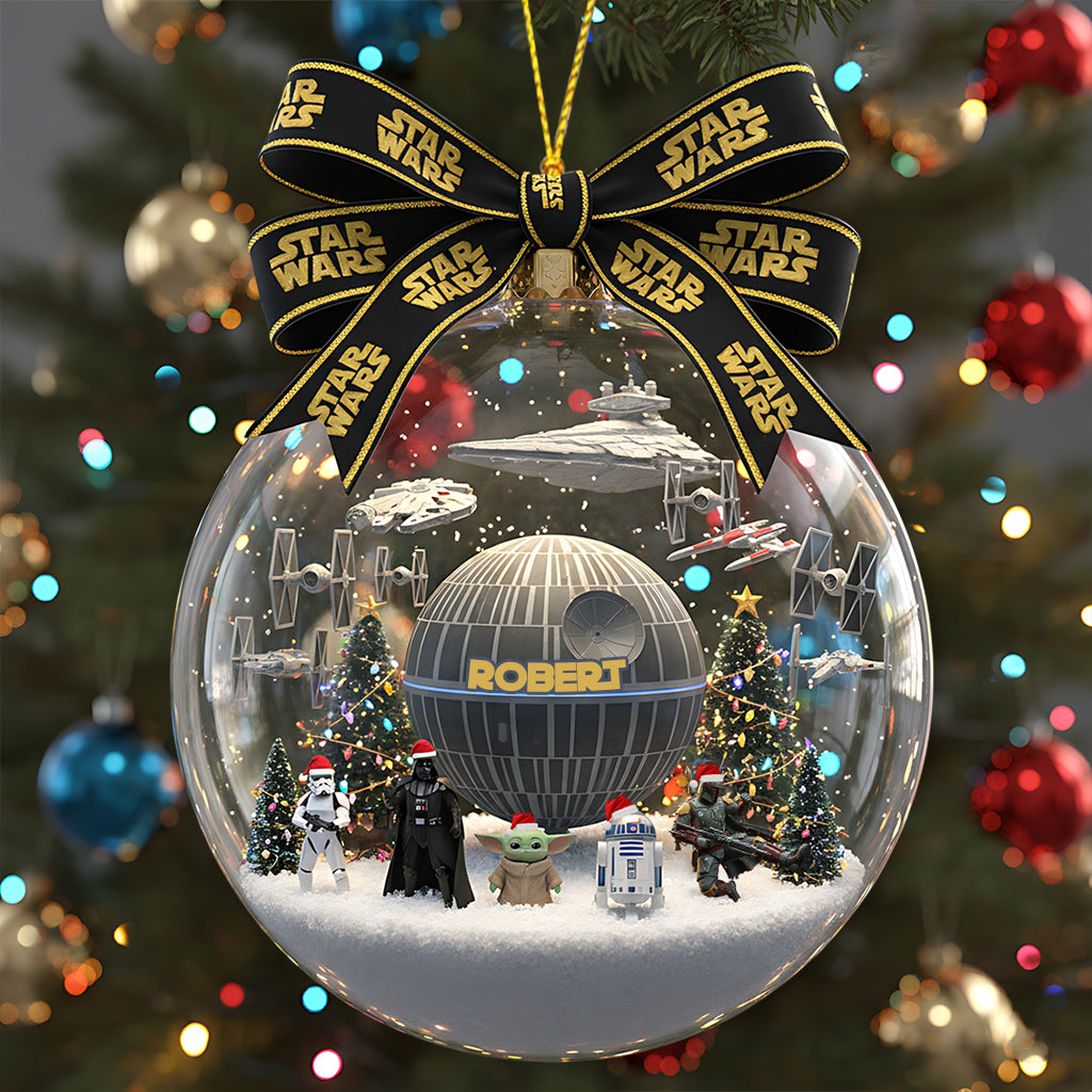Merry Christmas - Personalized The Force Snow Globe Ornament With Bow