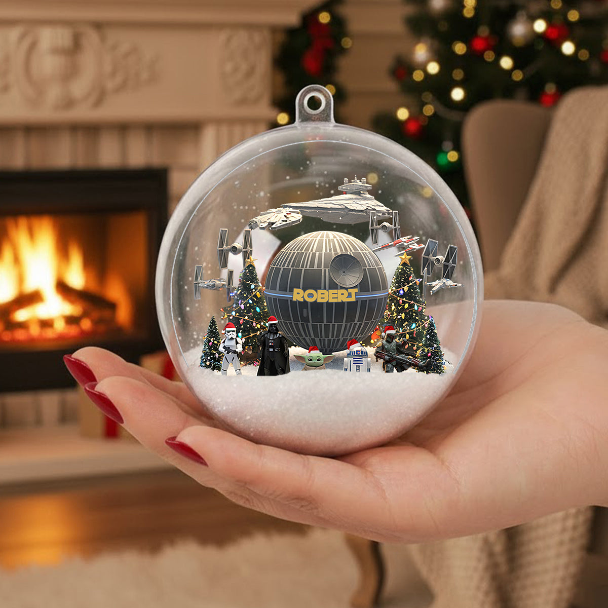 Merry Christmas - Personalized The Force Snow Globe Ornament With Bow