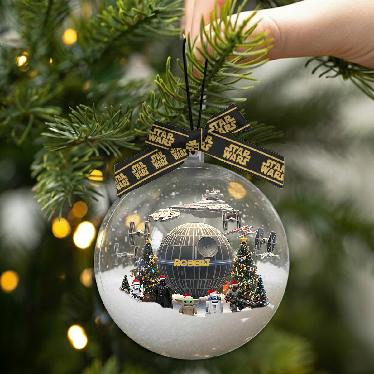 Merry Christmas - Personalized The Force Snow Globe Ornament With Bow