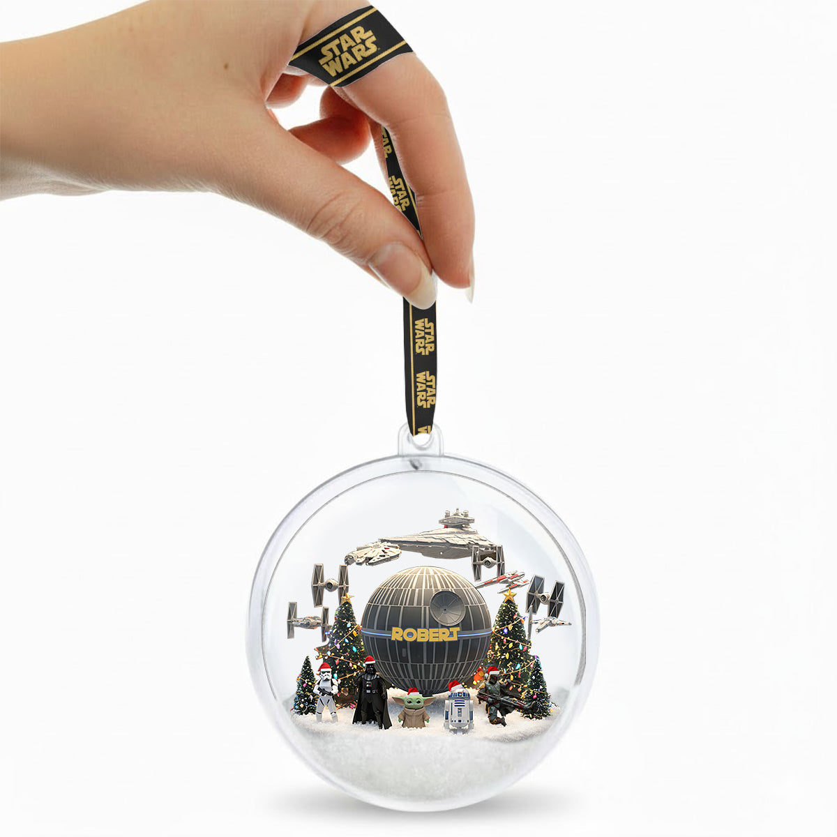 Merry Christmas - Personalized The Force Snow Globe Ornament With Bow