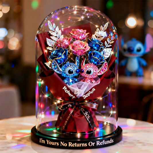 Alien Couple Forever Rose Dome - Personalized Ohana Custom Shaped Acrylic Plaque