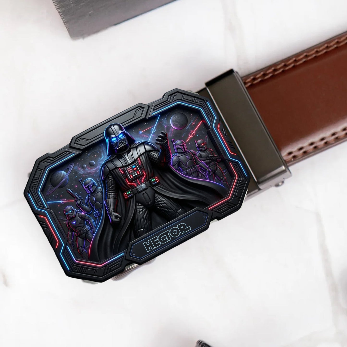 Dark Side - Personalized The Force Leather Belt With Shaped Buckle
