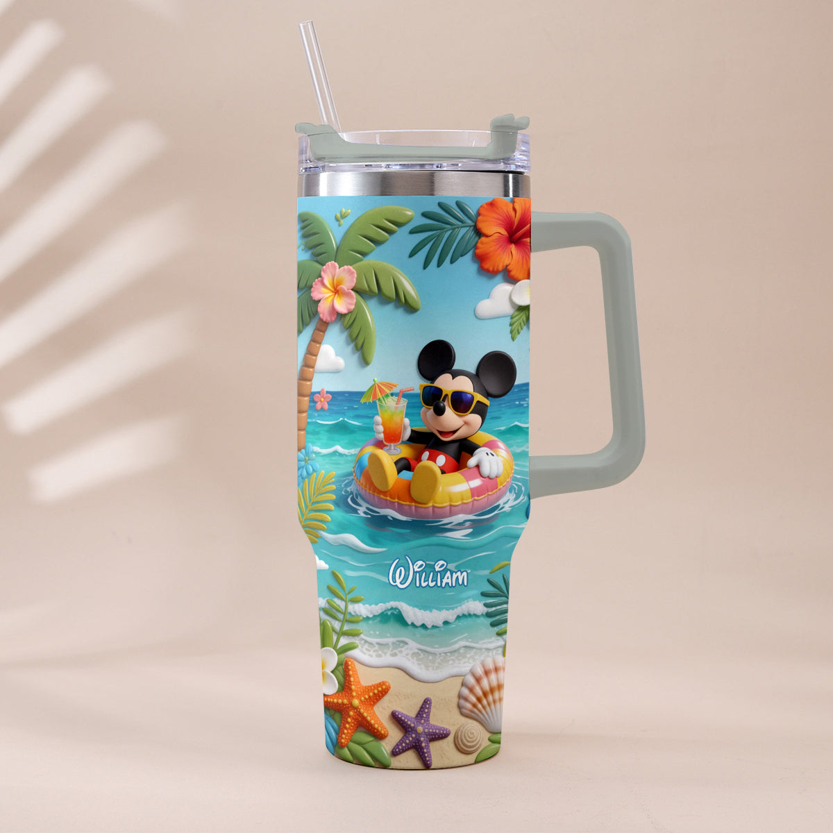 Summer Vibes Mouse Ears - Personalized Mouse Tumbler With Plush Charm