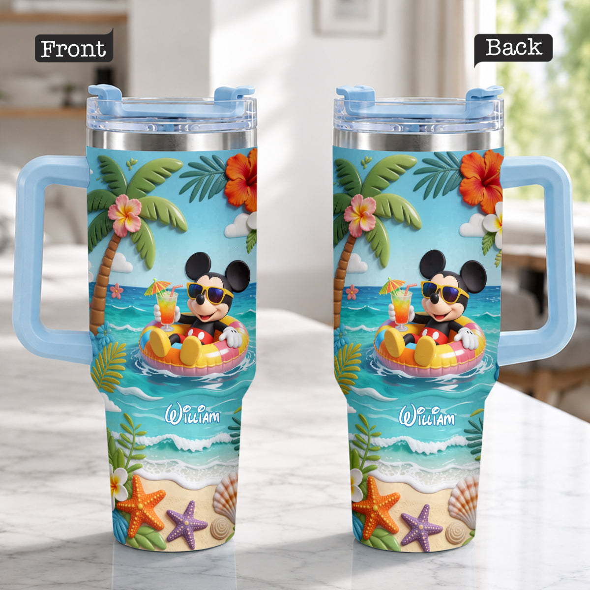 Summer Vibes Mouse Ears - Personalized Mouse Tumbler With Plush Charm