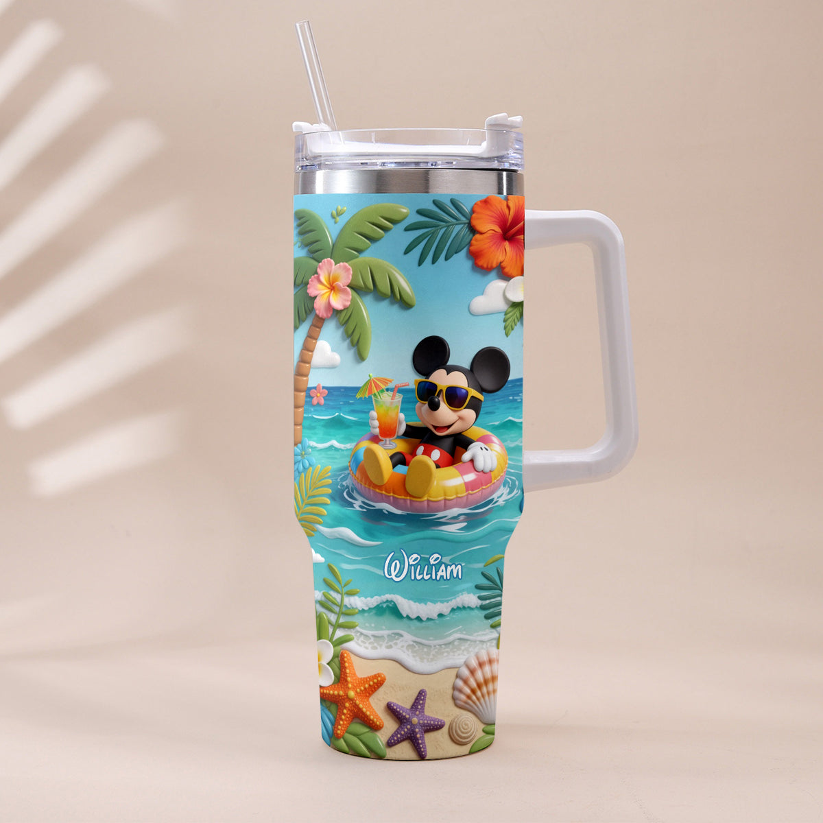 Summer Vibes Mouse Ears - Personalized Mouse Tumbler With Plush Charm