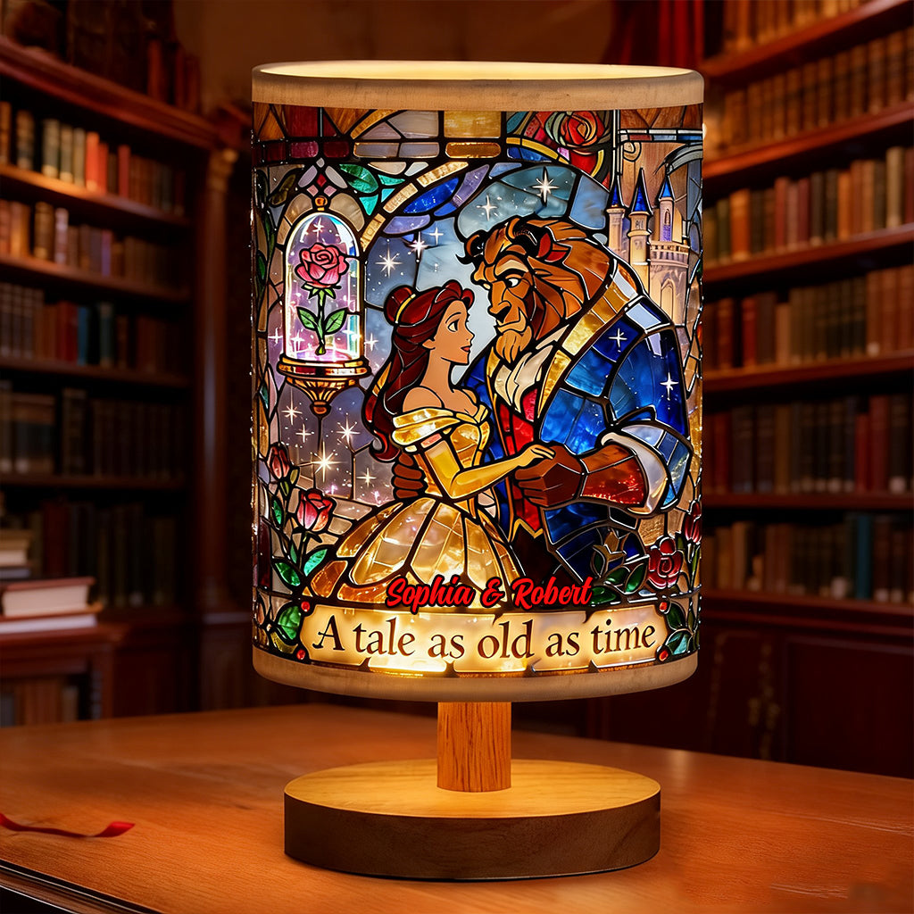 Tale as Old as Time - Personalized Beauty And The Beast Table Lamp With Wood Base