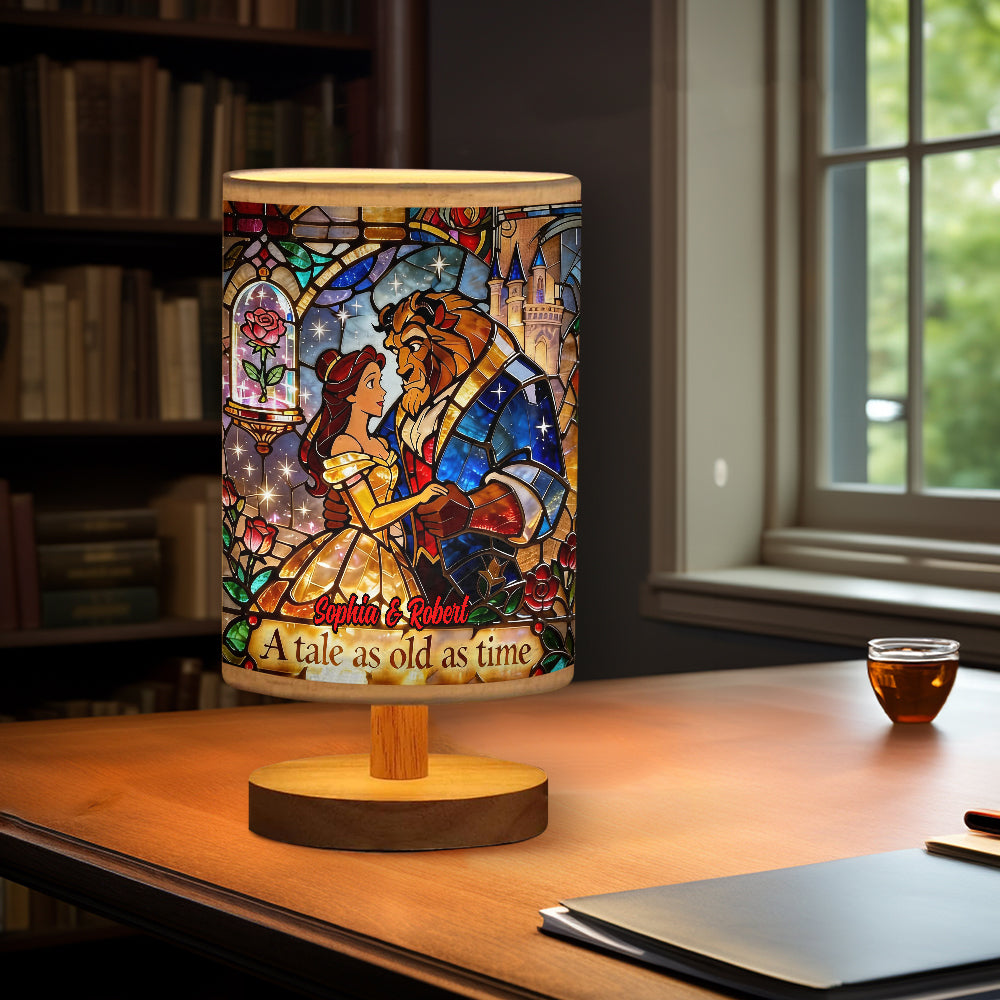 Tale as Old as Time - Personalized Beauty And The Beast Table Lamp With Wood Base
