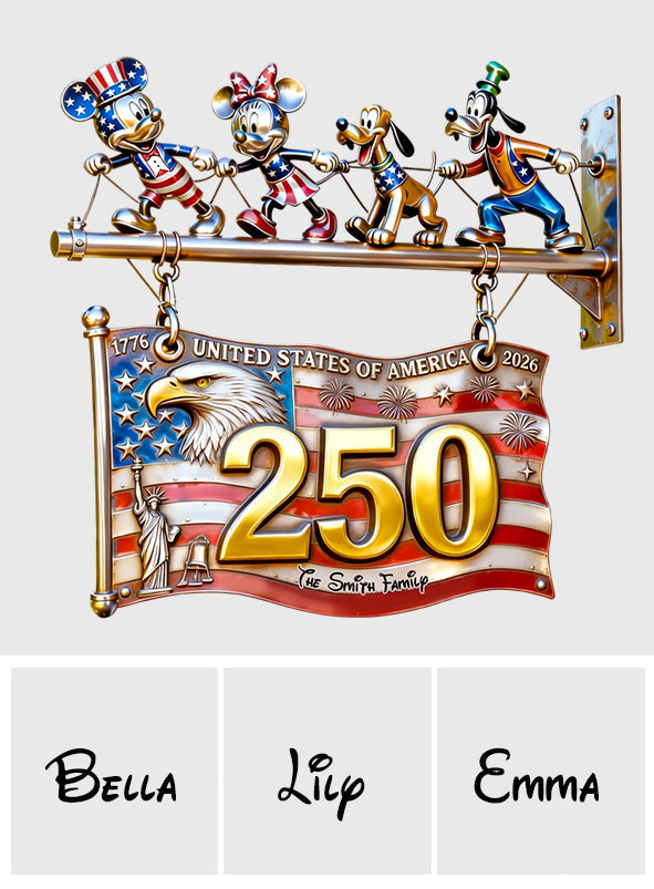 USA 250th Anniversary - Personalized Mouse Wooden Wall Mount Sign