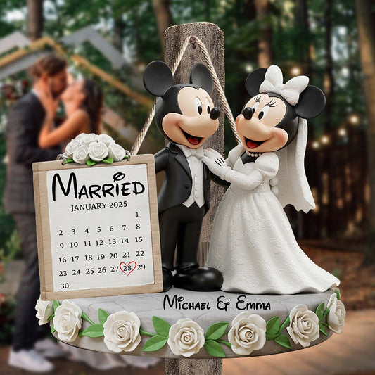 Happy Anniversary Mouse Couple - Personalized Mouse Custom Shaped Wood Sign