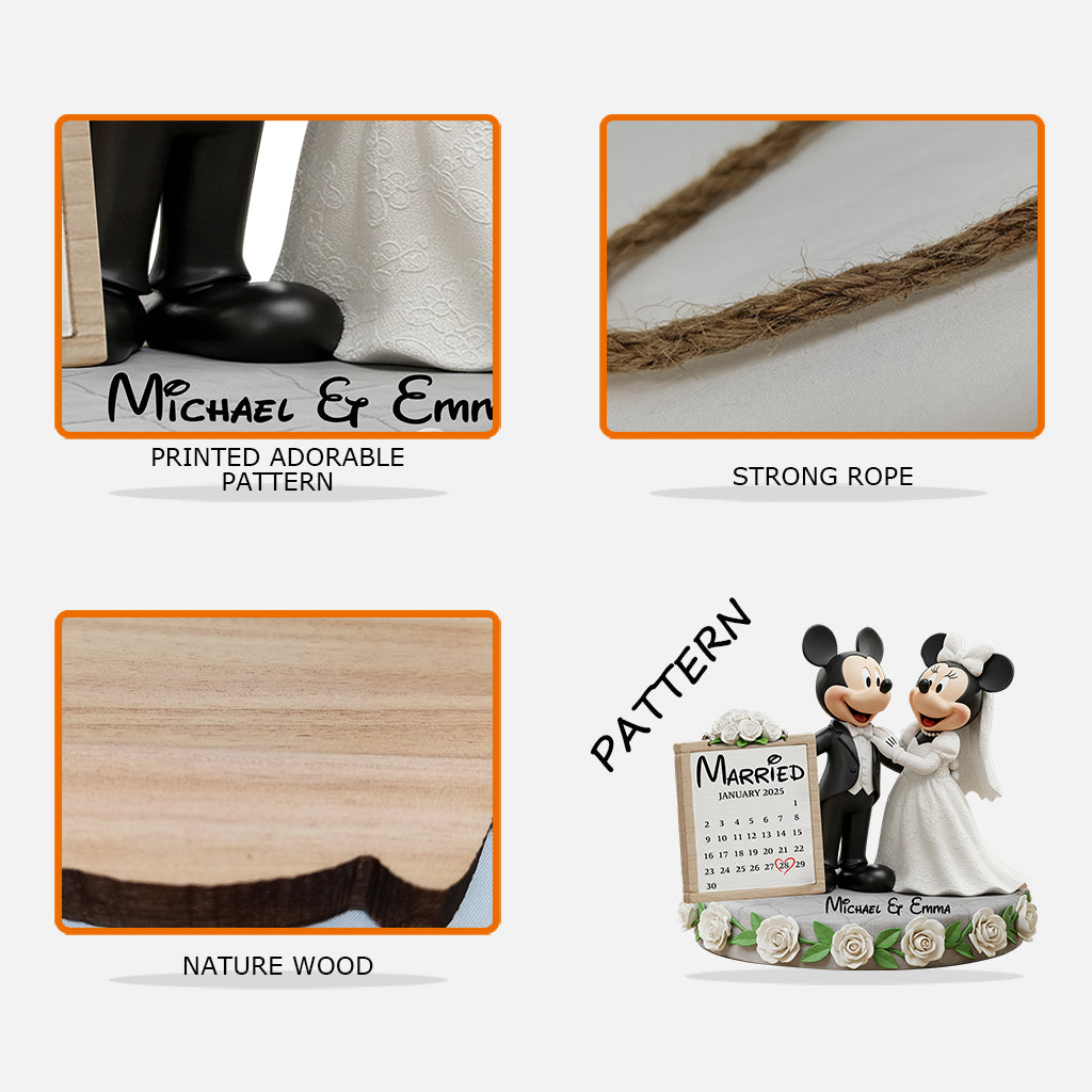 Happy Anniversary Mouse Couple - Personalized Mouse Custom Shaped Wood Sign