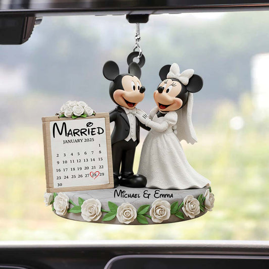 Happy Anniversary Mouse Couple - Personalized Mouse Transparent Car Ornament