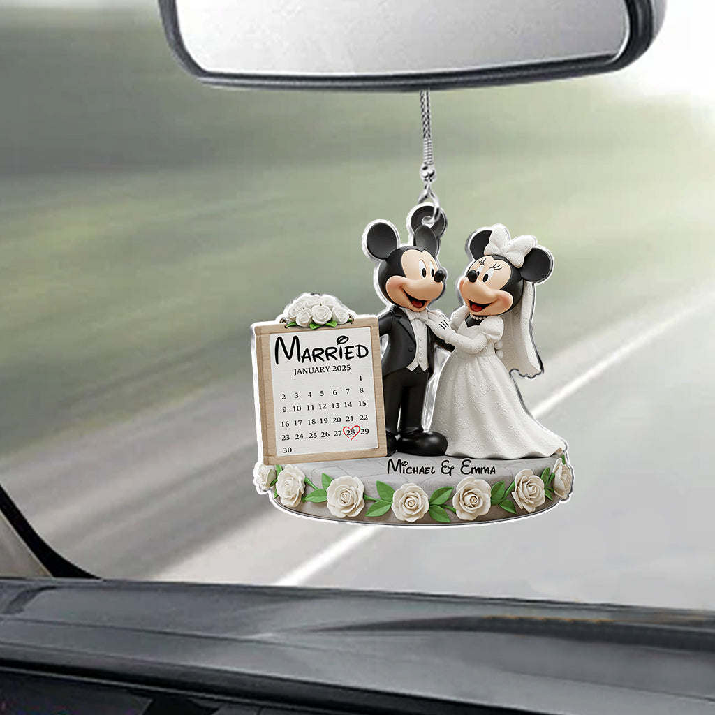 Happy Anniversary Mouse Couple - Personalized Mouse Transparent Car Ornament