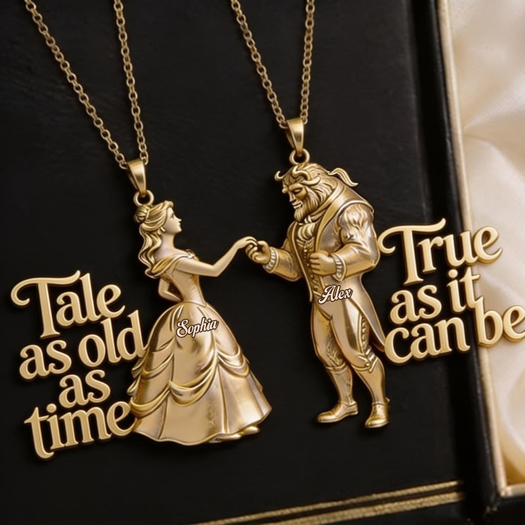 Tale As Old As Time, True As It Can Be - Personalized Beauty And The Beast Shaped Metal Pendant Necklace