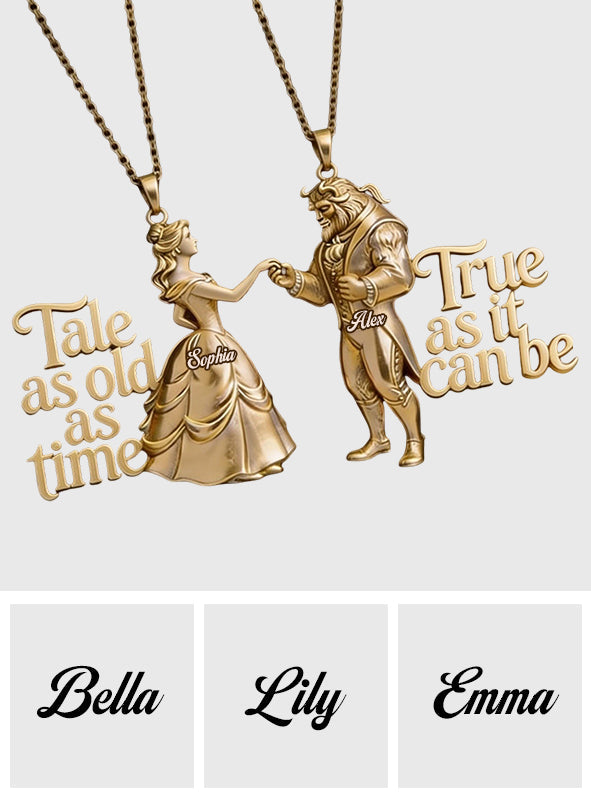Tale As Old As Time, True As It Can Be - Personalized Beauty And The Beast Shaped Metal Pendant Necklace
