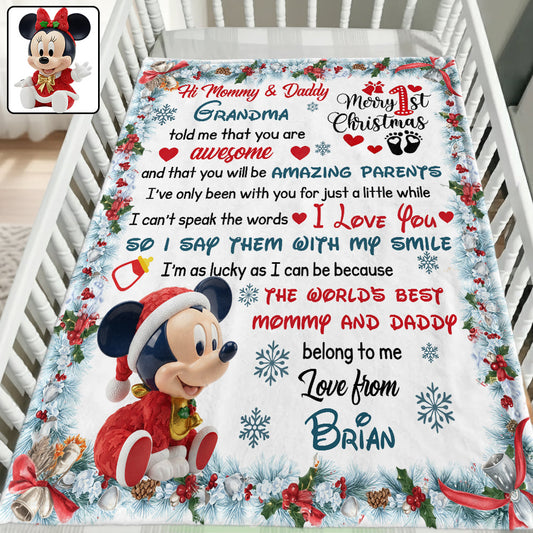 Hi Mommy And Daddy - Personalized Mouse Blanket
