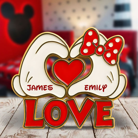 Couple Mouse Hands Heart Shape - Personalized Mouse Custom Shaped Acrylic Plaque