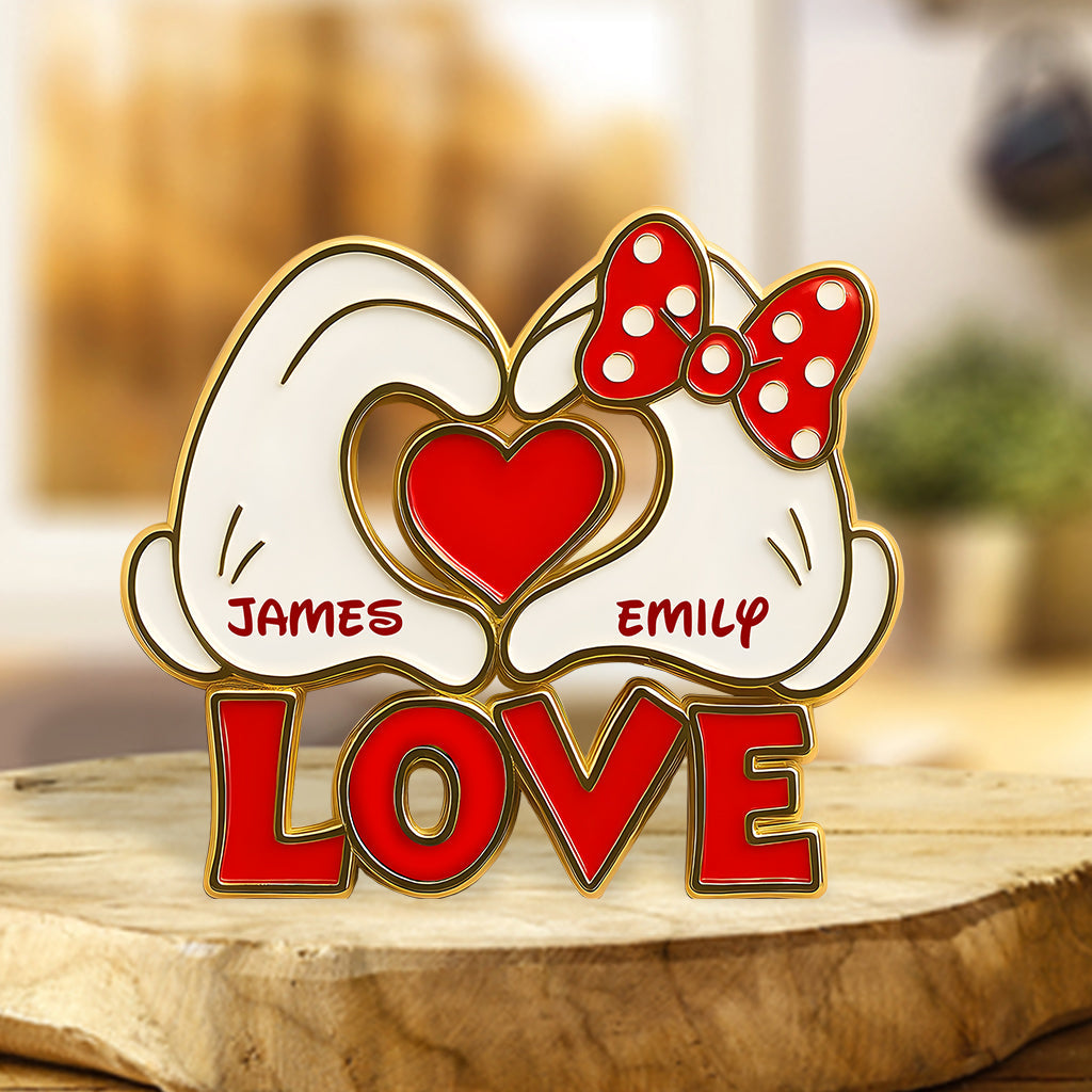 Couple Mouse Hands Heart Shape - Personalized Mouse Custom Shaped Acrylic Plaque