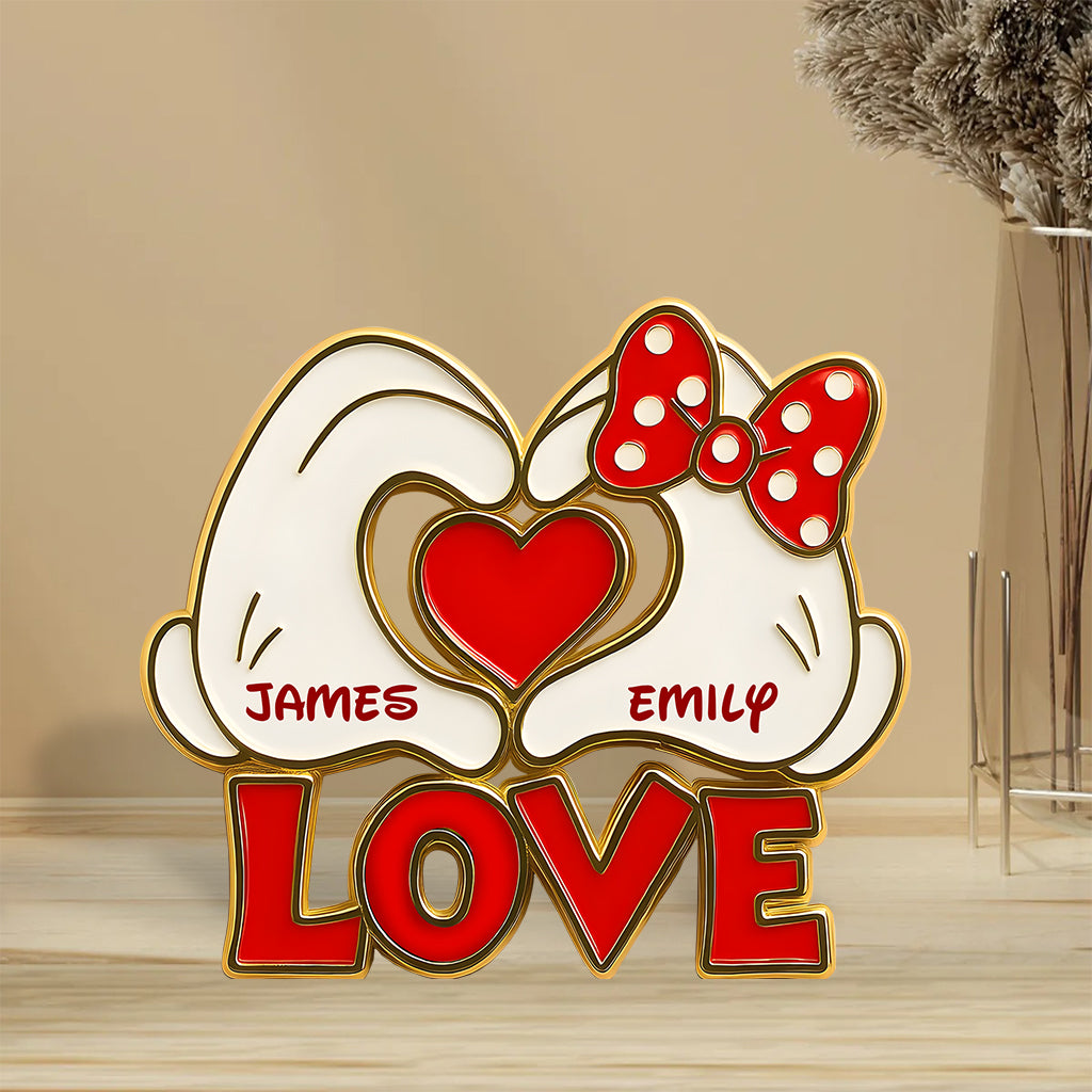 Couple Mouse Hands Heart Shape - Personalized Mouse Custom Shaped Acrylic Plaque