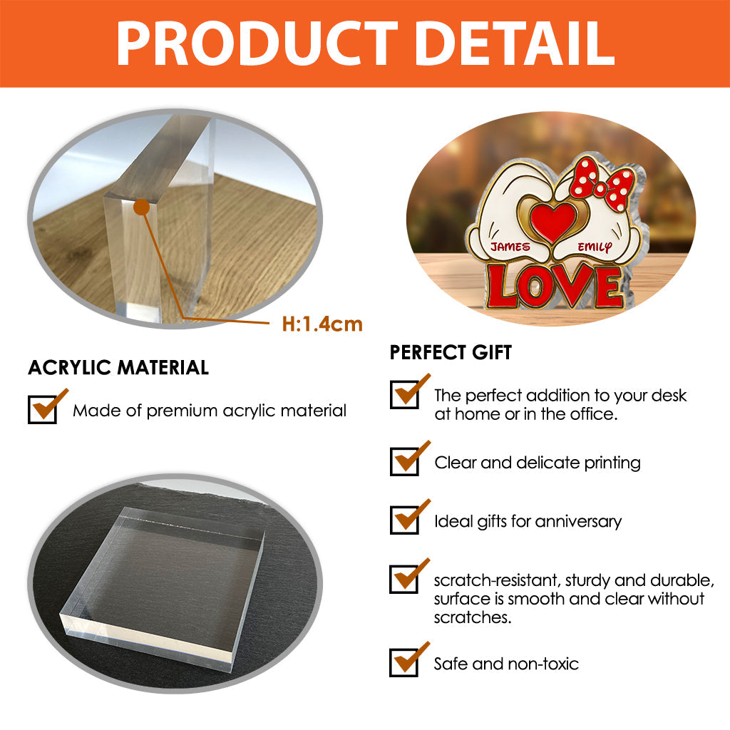 Couple Mouse Hands Heart Shape - Personalized Mouse Custom Shaped Acrylic Plaque