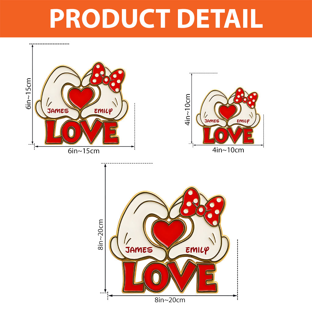 Couple Mouse Hands Heart Shape - Personalized Mouse Custom Shaped Acrylic Plaque