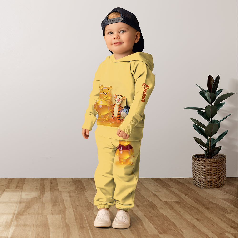 Cute Jelly Bear - Personalized Yellow Bear Kid Hoodie & Kid Jogger Sweatpants