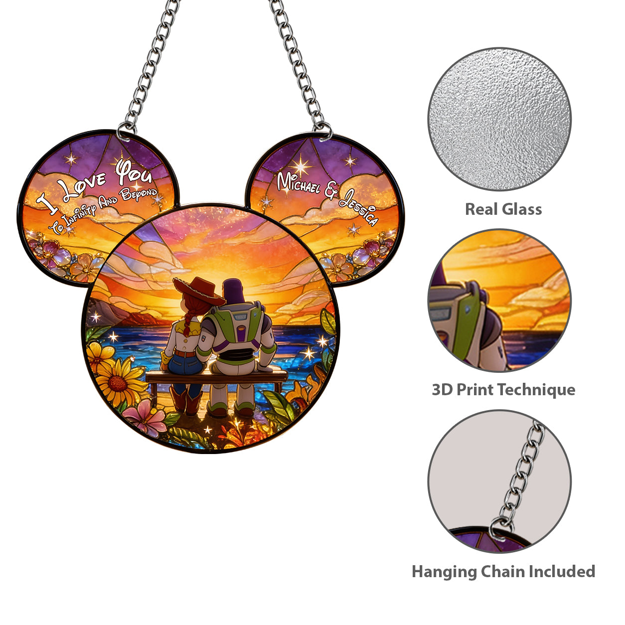 I Love You To Infinity And Beyond - Personalized 3D Printed Glass Suncatcher
