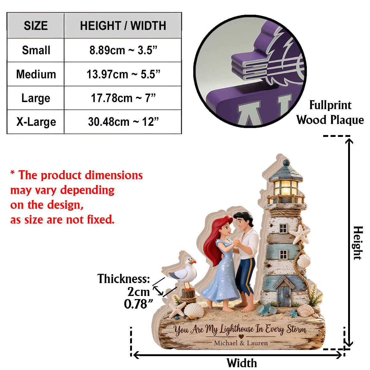 You Are My Lighthouse In Every Storm, Couple Mermaid Princess & Human Prince - Personalized The Little Mermaid Custom Shaped Wood Plaque