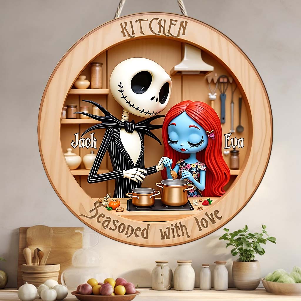 This Kitchen Is Seasoned With Love - Personalized Nightmare Round Wood Sign