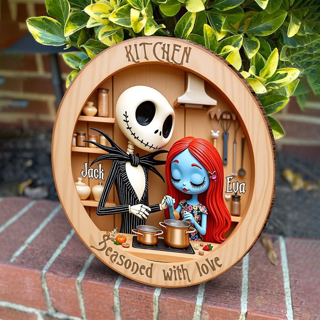 This Kitchen Is Seasoned With Love - Personalized Nightmare Round Wood Sign