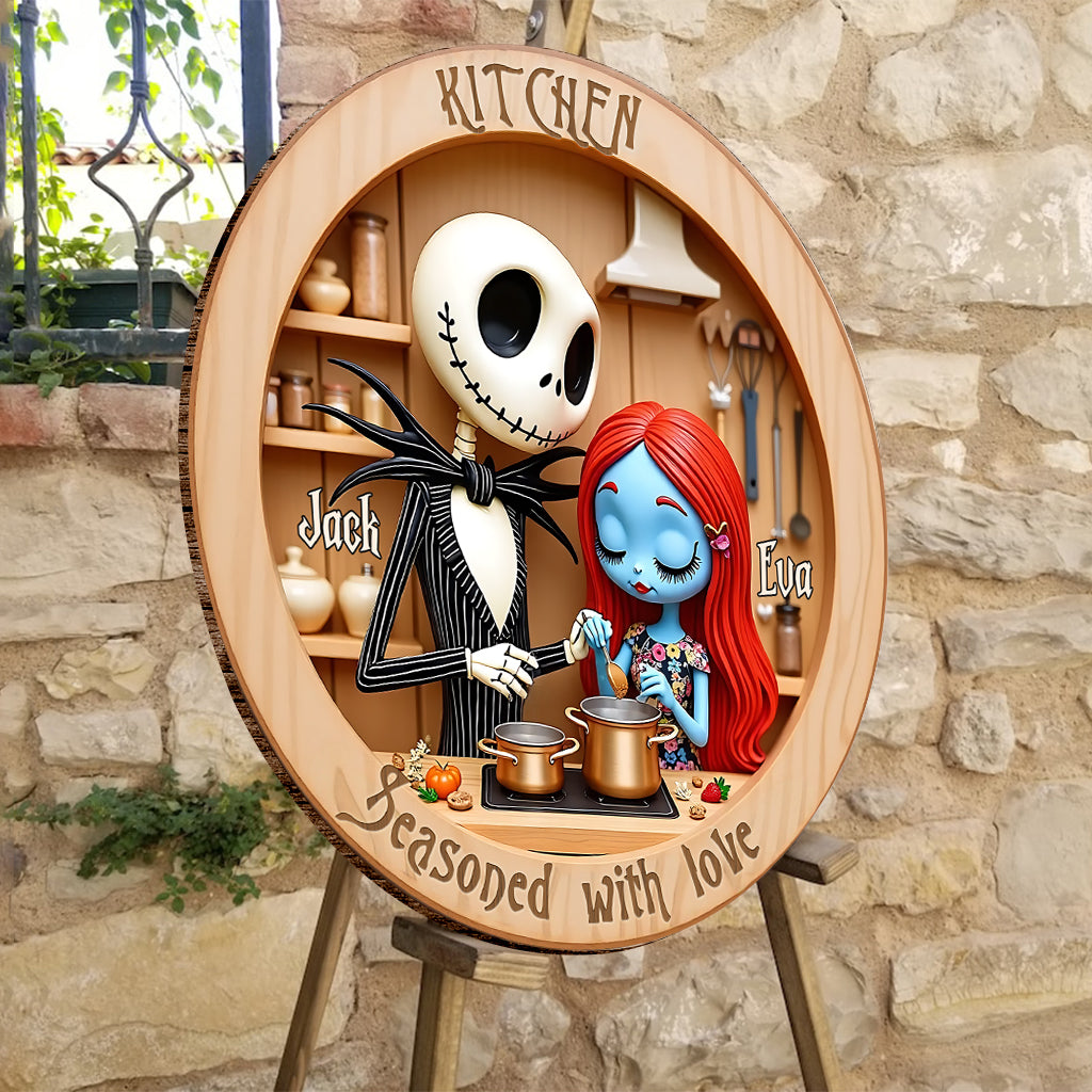 This Kitchen Is Seasoned With Love - Personalized Nightmare Round Wood Sign