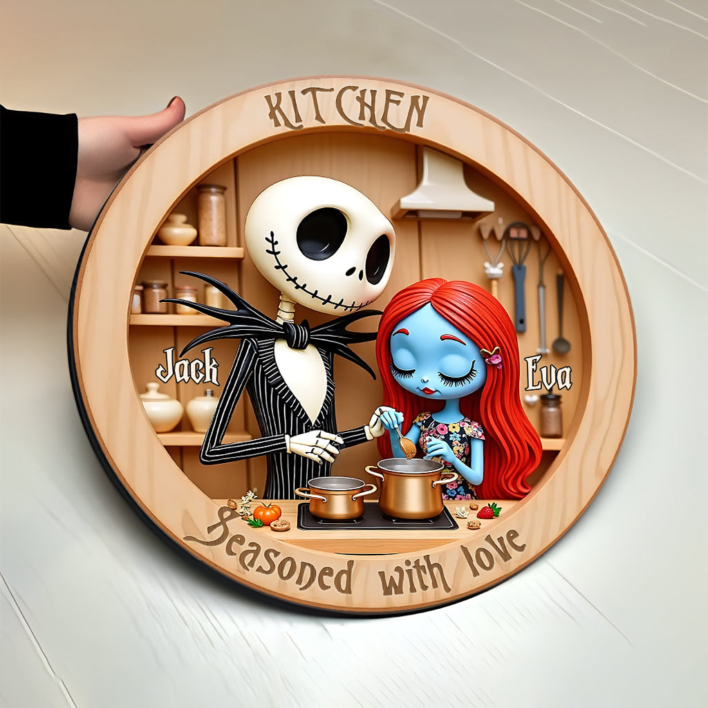 This Kitchen Is Seasoned With Love - Personalized Nightmare Round Wood Sign