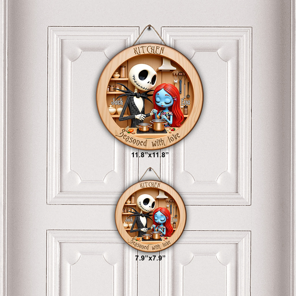 This Kitchen Is Seasoned With Love - Personalized Nightmare Round Wood Sign