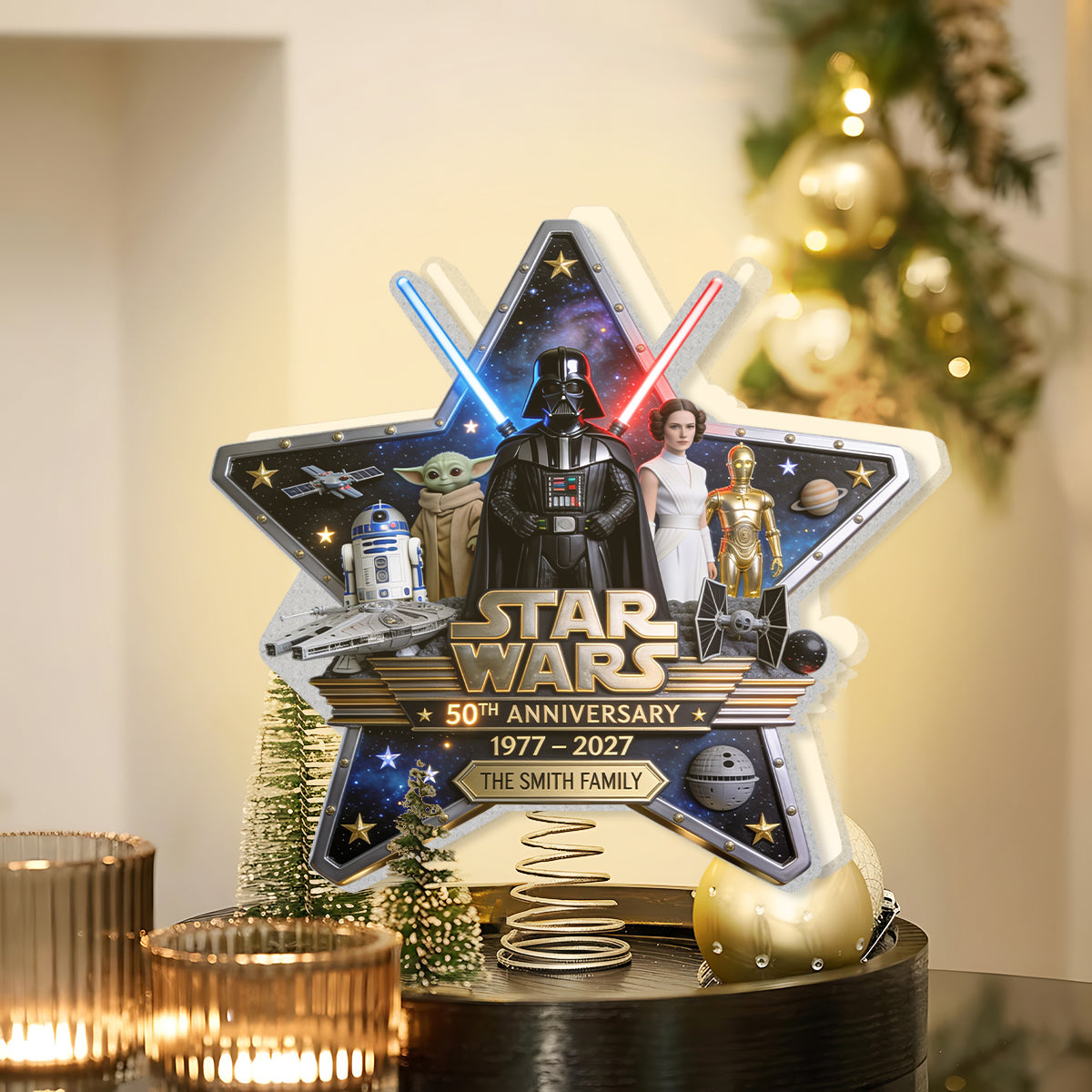 War Among The Stars 50th Anniversary - Personalized The Force LED Light Tree Topper
