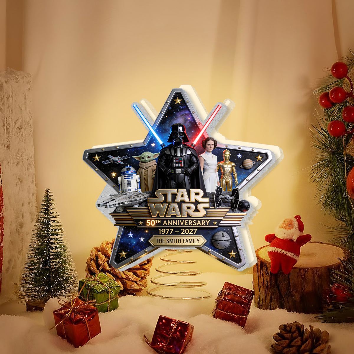 War Among The Stars 50th Anniversary - Personalized The Force LED Light Tree Topper
