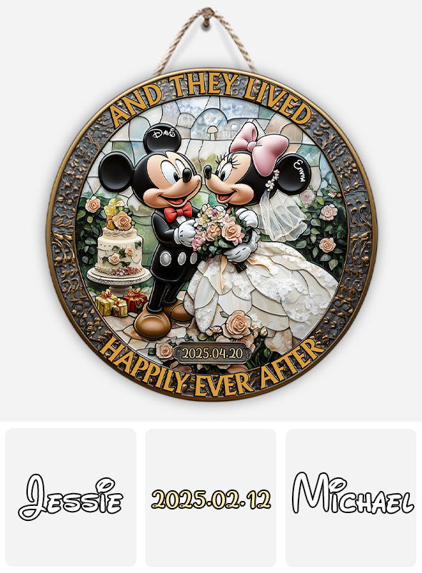 Happily Ever After Mouse Couple - Personalized Mouse Wood Sign