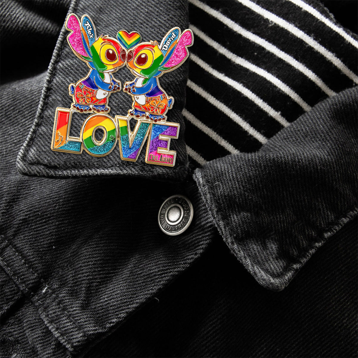 Rainbow Monster Couple Love - Personalized LGBT Support Pin