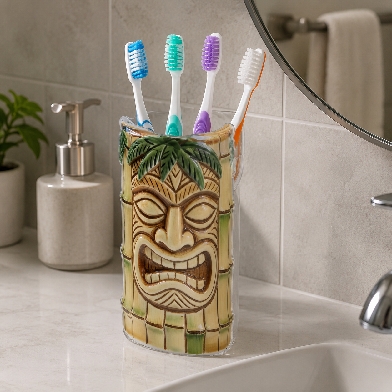 Bathroom Cute Blue Alien Set Soap Dispenser & Toothbrush Holder - Personalized Ohana Acrylic Pot & Pump Dispenser